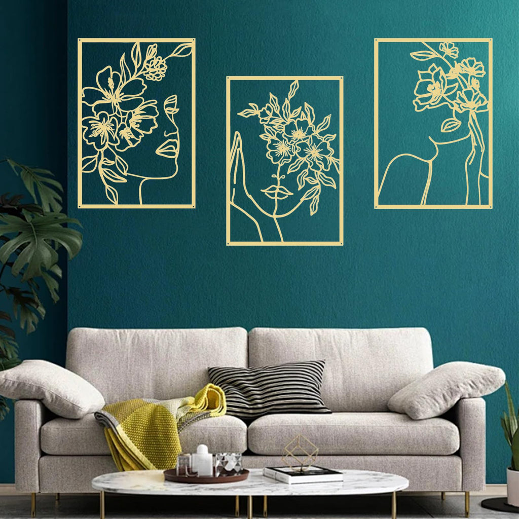 3 Pieces Gold Metal Wall Decor Minimalist Abstract Metal Wall Art