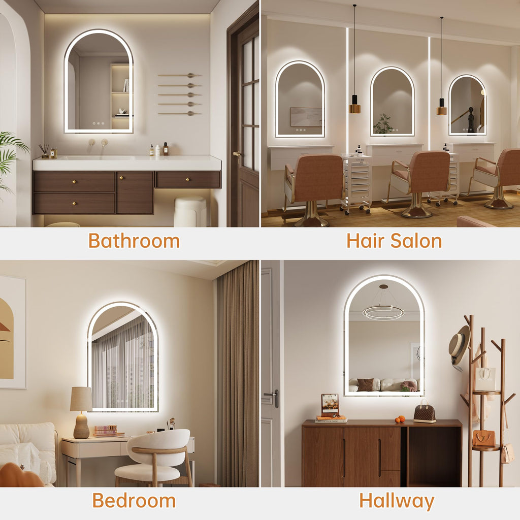 Arched LED Lighted Bathroom Mirror with Lights 28"x40"