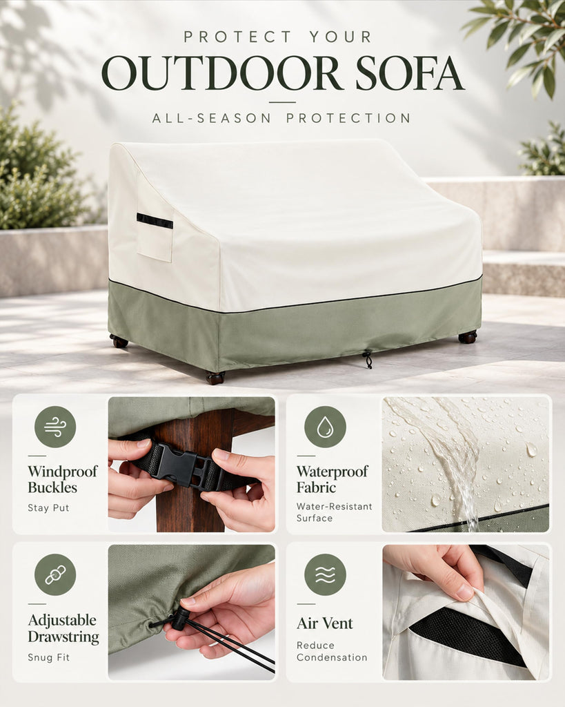 Outdoor 2-Seater Loveseat Cover, Patio Sofa Covers Fits up to 58W x 32.5D x 31H Inches, 100% Waterproof Heavy Duty