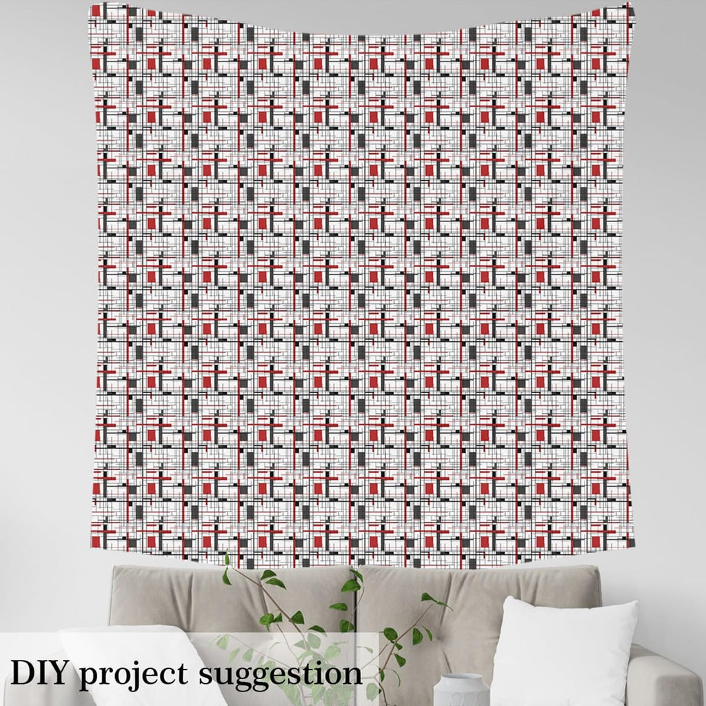 Red Black Geometric Fabric Soft 3 Yards