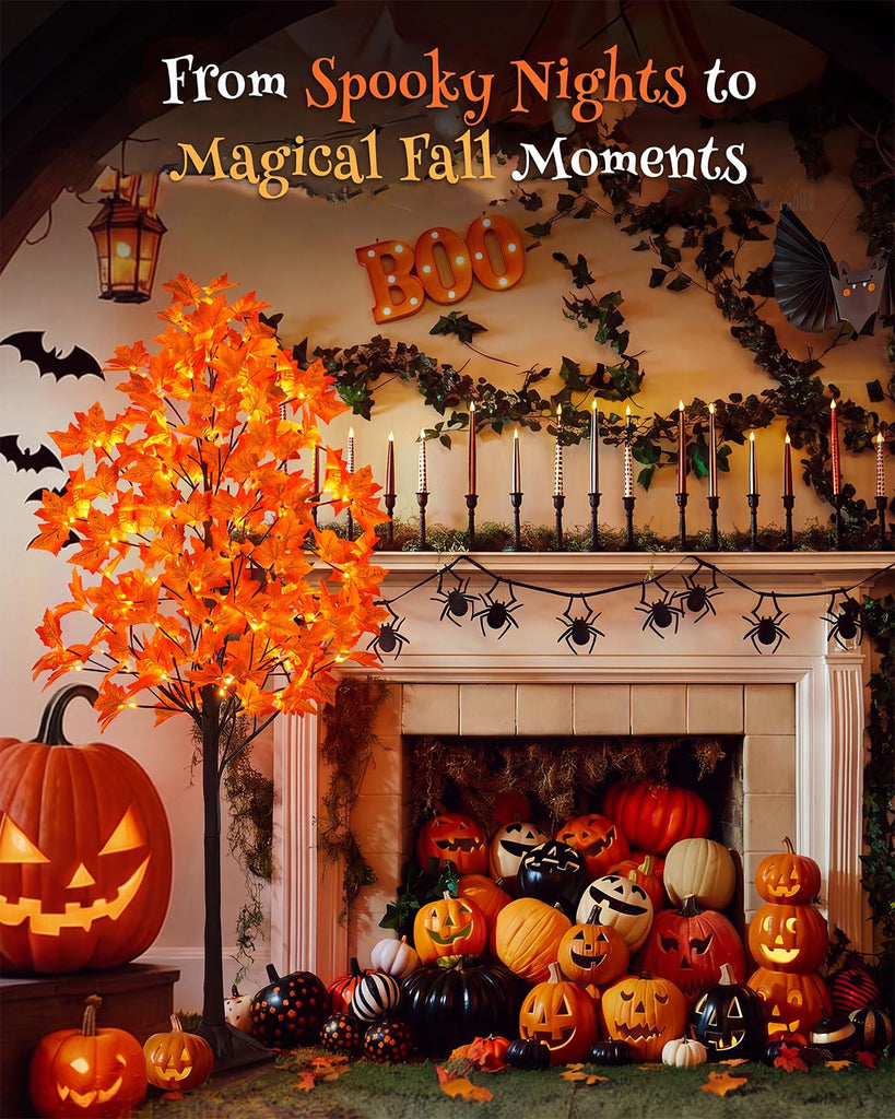 5FT Artificial Lighted Maple Tree with 96 LED & 192 Ultra-Dense Maple Leaves - Fall Decorations Maple Tree with Timer