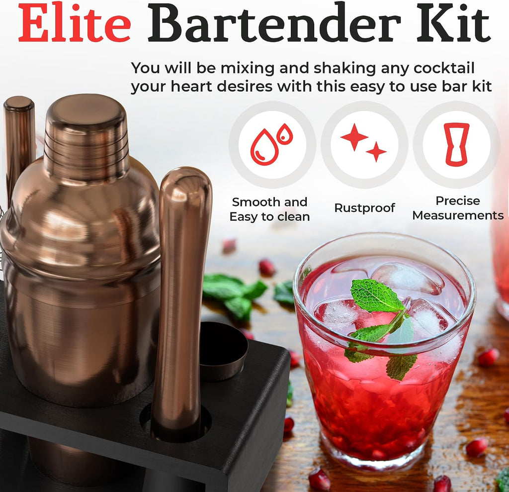 Cocktail Shaker Set: Bartender Kit Bar Mixology Cocktail Bar Set Plus E-Book with 30 Recipes - Set of 6