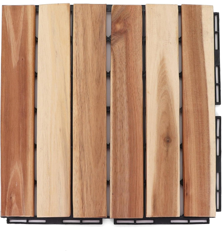 Deck Tiles - Patio Pavers - Acacia Wood Outdoor Flooring - Interlocking Patio Tiles - 12"x12" (10 Pack) - Natural
