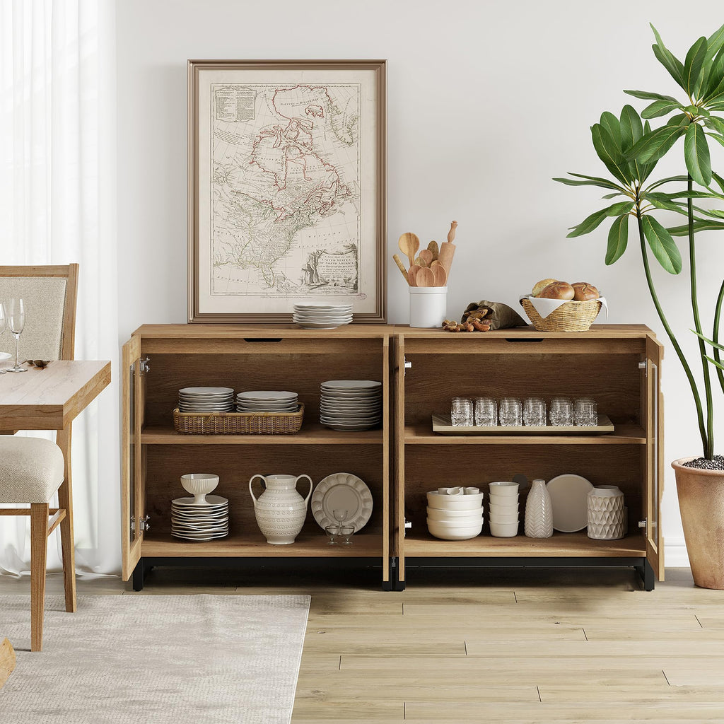 Sideboard Buffet Cabinets, Modern Credenza Sideboard with Adjustable Shelf and Metal Base, Coffee Bar Cabinet Accent