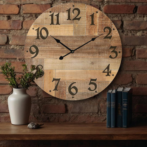 24 Inch Silent Large Wall Clock Battery Operated for Farmhouse Kitchen,Non-Ticking Retro Wall Clock with Big Numbers
