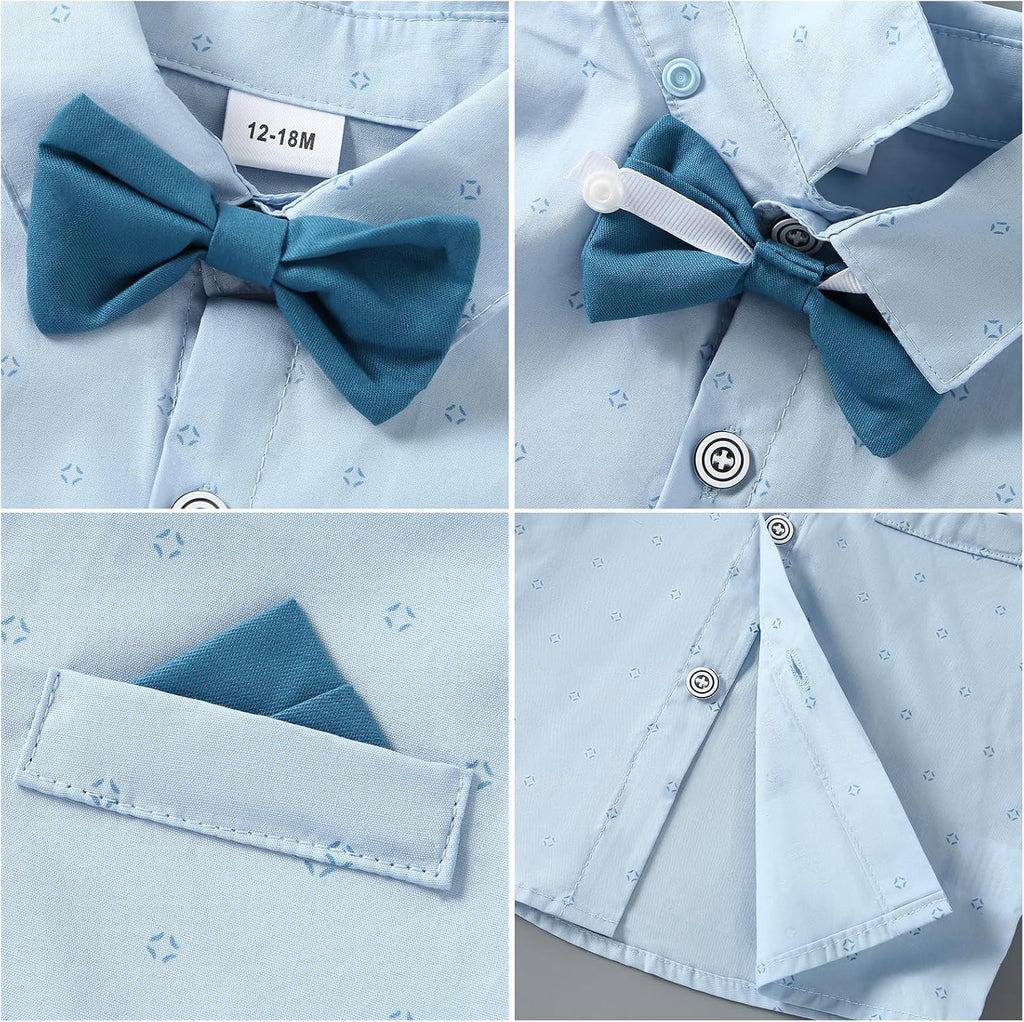 Toddler Boy Outfit Boy Suit Boy Dress Shirt with Bowtie/Suspender Pants Gentleman Wedding Outfits