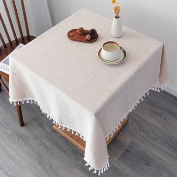 Linen Square Farmhouse Tablecloth 52 x 52 Inch Beige