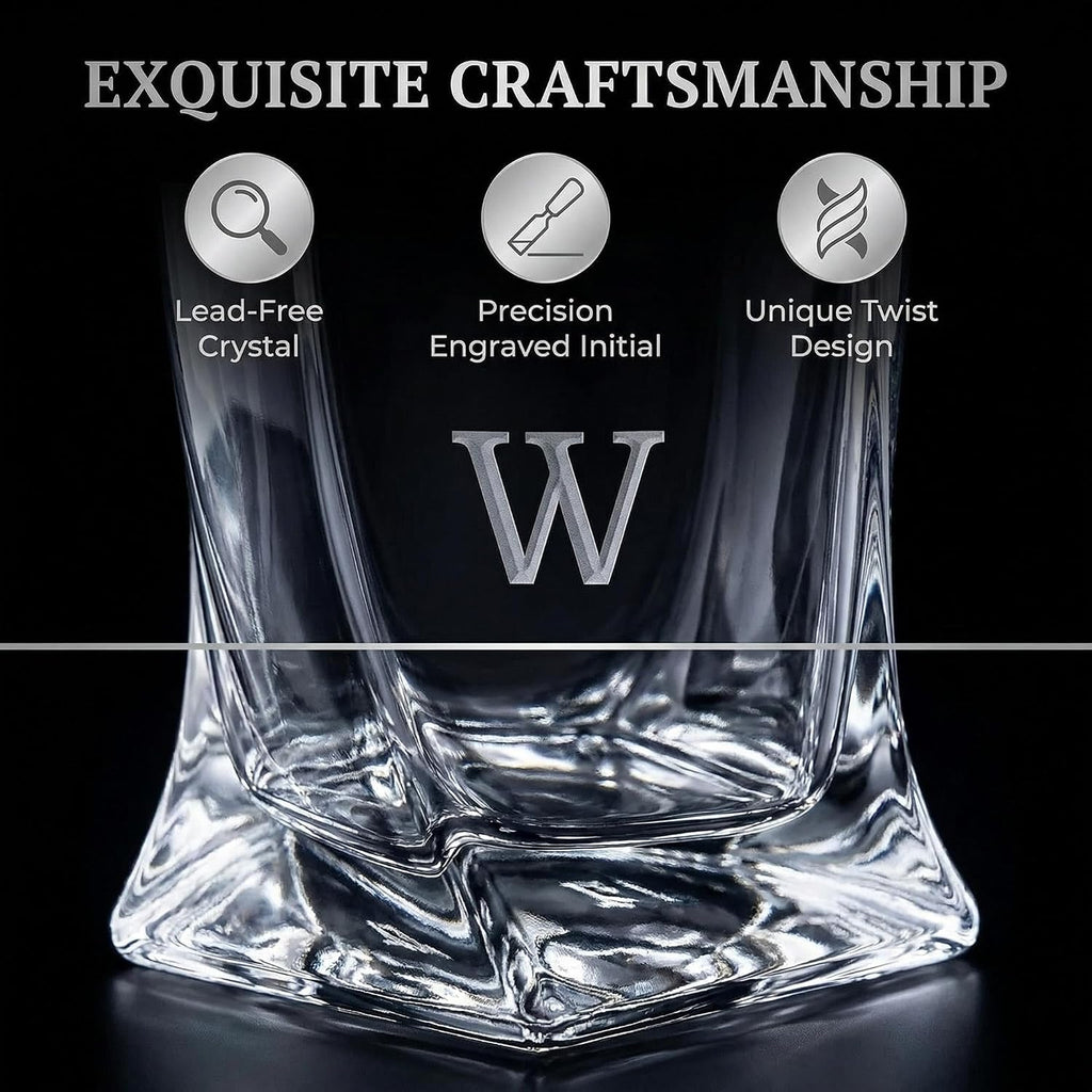 Swirl Crystal Whiskey Decanter Set 25oz with 2 Rock Glasses - Set of 3