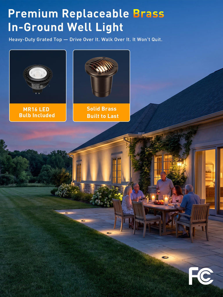 6 Pack] Landscape Well Lights,Brass Outdoor Low Voltage In Ground Light for Deck Pathway with Replaceable 7W MR16 LED