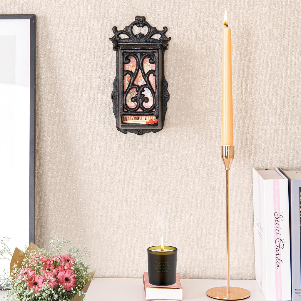 Cast Iron Vintage Match Holder - 9 Inches Hollow Design