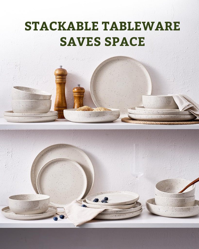 Meteor 12-Piece Stoneware Dinnerware Set, Creamy White