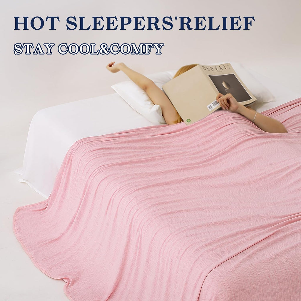 Cooling Blanket King Size, Pink Summer Blanket for Hot Sleeper and Night Sweats, Lightweight Soft Q-Max>0.4 Arc-Chill