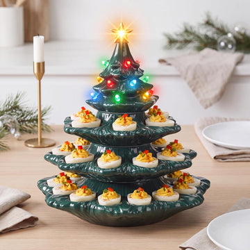 4 Tier Ceramic Christmas Tree Deviled Egg Tray, Holds 30 Eggs