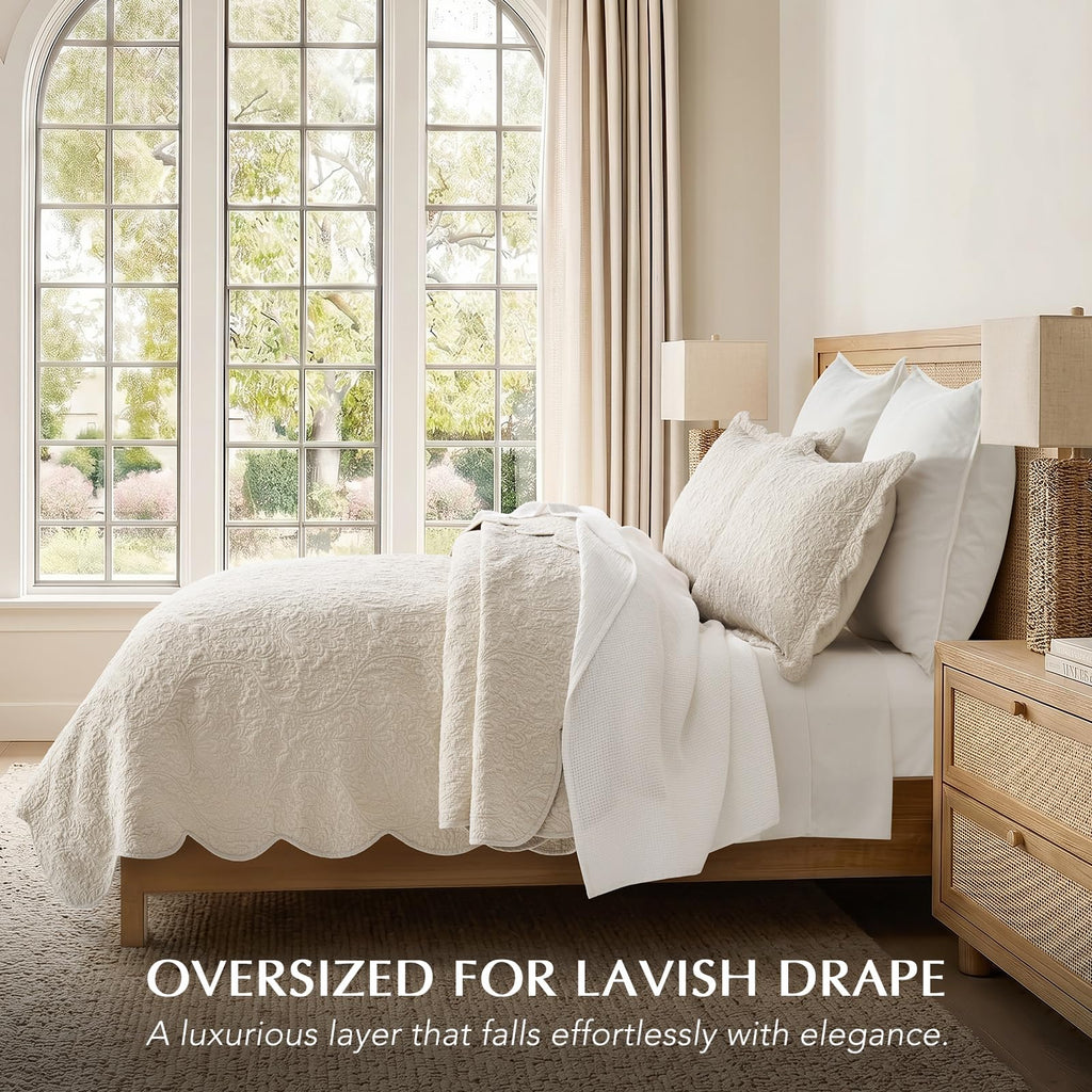 100% Cotton Scalloped Quilt Set, Birch