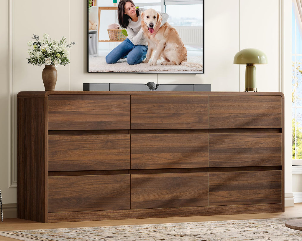 9 Drawer Dresser, 63" Wide Dressers & Chest of Drawers with Curved Profile Design, Wood Closet Storage Dressers