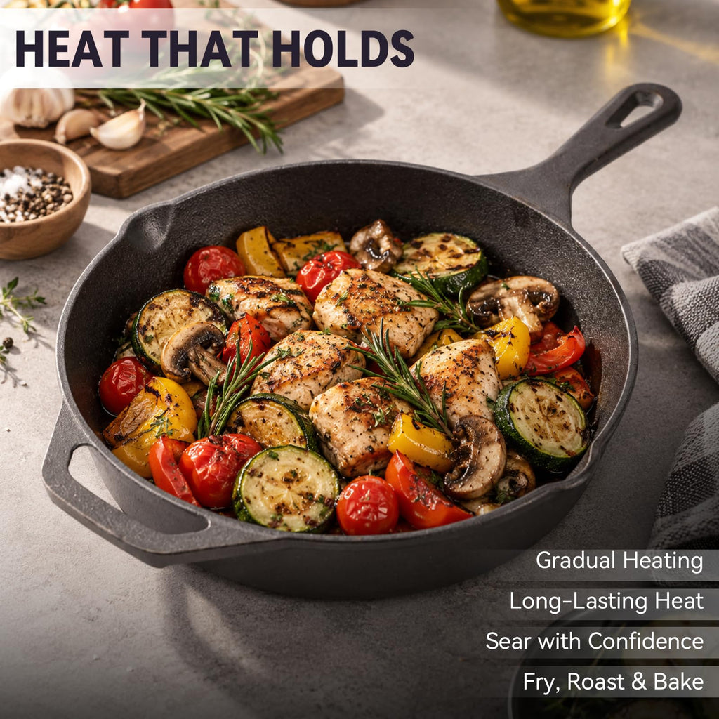 12-Inch Cast Iron Skillet, Helper Handle & Dual Pour Spouts