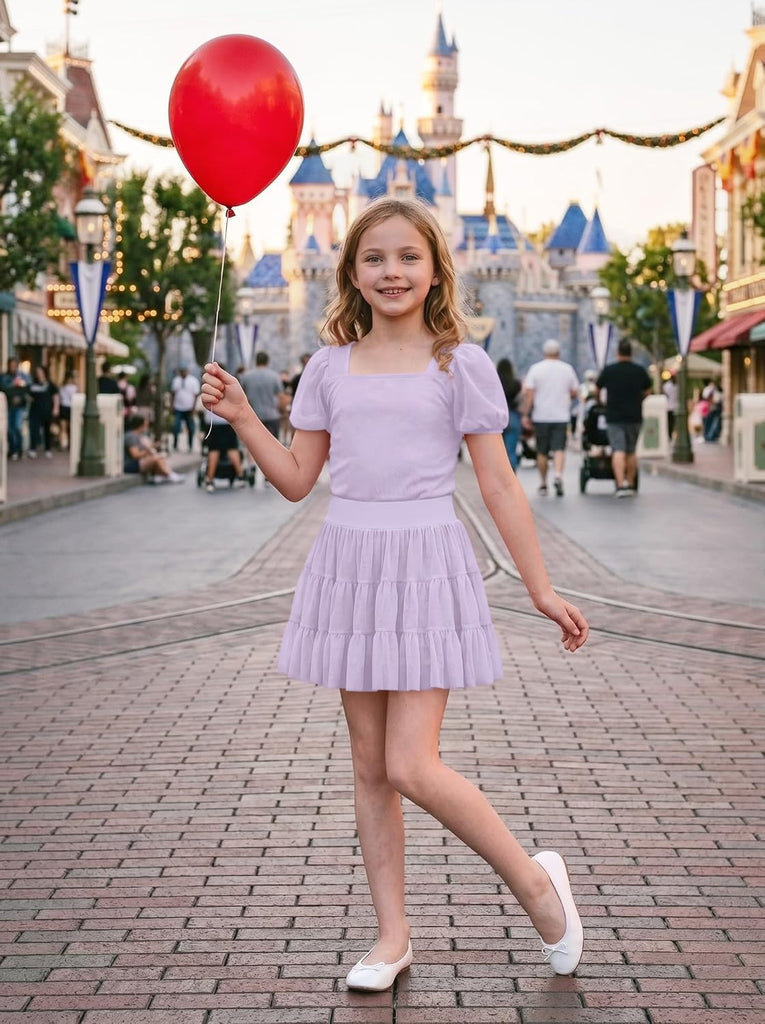 Girls Mesh Ruffle Tiered Tennis Skort Cute Flowy Skirt with Shorts