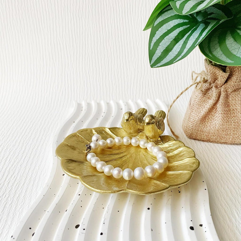 Metal Bird Ring Holder Stand, Mini Jewelry Dish Tray, Gold Jewelry Organizer, Trinket Dish Vanity Tray Small