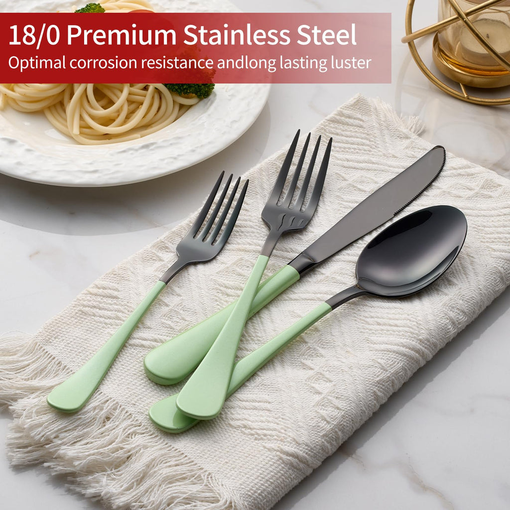 20-Pieces Green and Black Silverware Sets for 4,Green Handle Stainless Steel Cutlery Set, Include Forks Spoons and