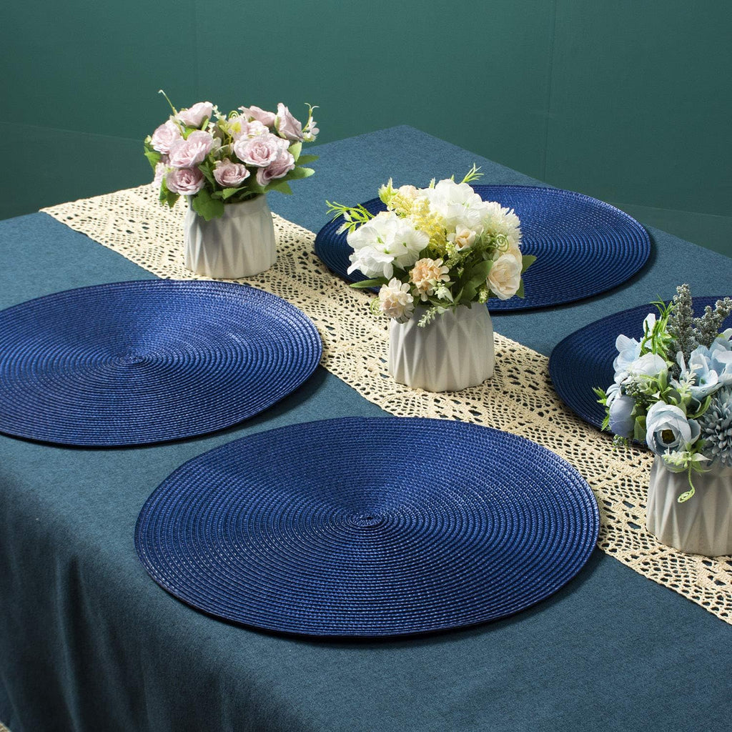Round Placemats Heat Resistant Washable Non-Slip Woven Braided Table Mats for Dining Table Kitchen & Home - Set of 6