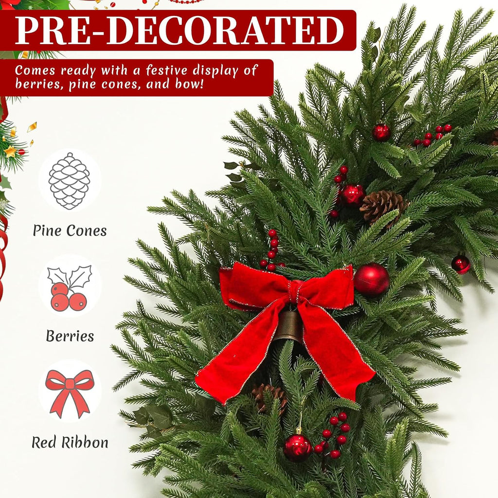 48in Indoor/Outdoor Large Artificial Christmas Wreath, Green