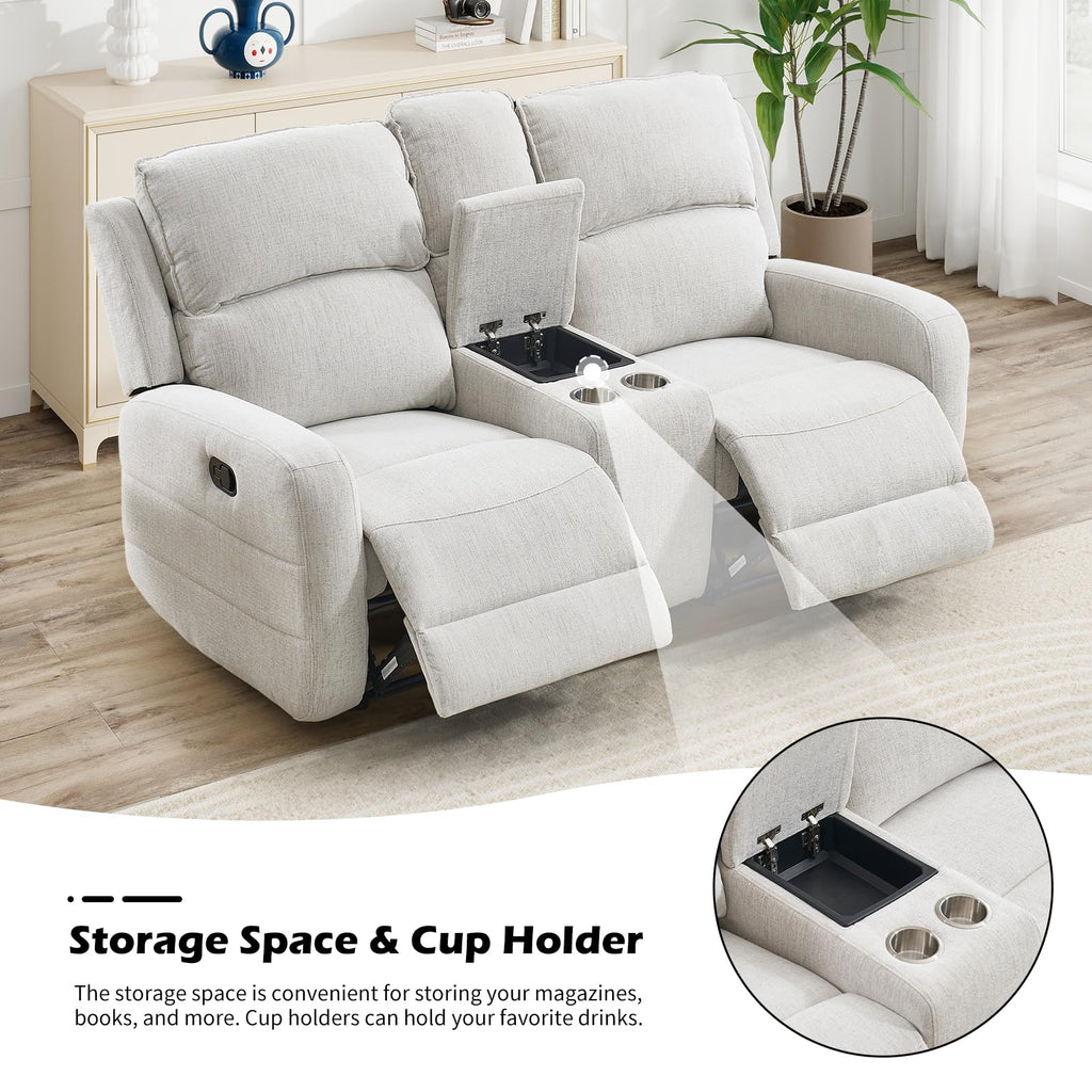 Manual Living Room Furniture Reclining Couch Set, Soft Fabric Recliner Chair and Loveseat Sofa Couch for Meeting
