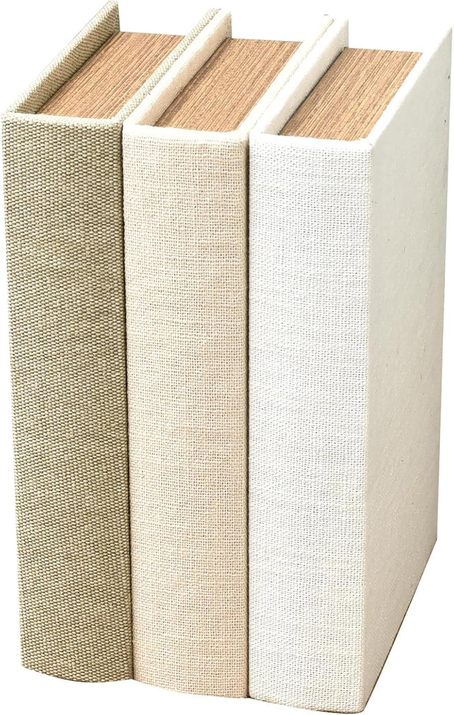 Modern Linen and Wood Decorative Faux Book Boxes Set of 3,10", Taupe,Beige,Off White