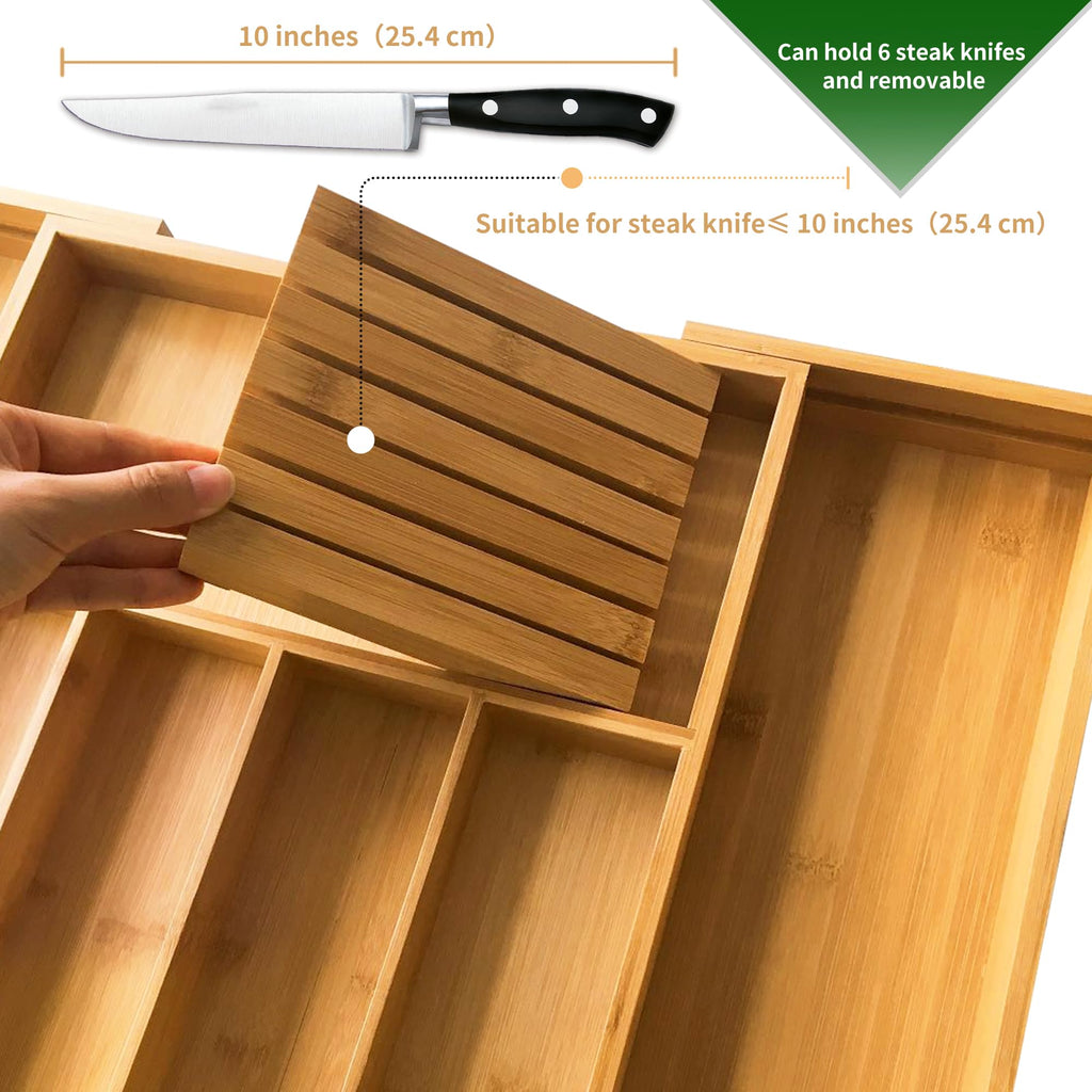Bamboo Silverware Drawer Organizer, 7 Slots, Natural