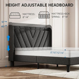 Queen Bed Frame with Headboard, Adjustable Upholstered Platform Bed Frame with Type-C&USB Ports