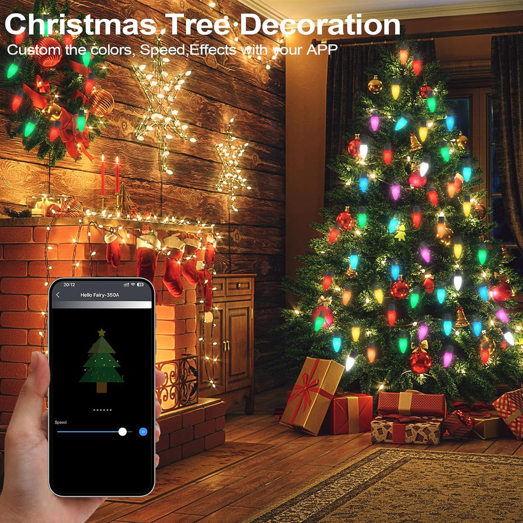 Smart C9 Christmas Outdoor Lights, 33FT 50 LEDs RGB String Lights, APP/Remote Control, DIY Modes & Music Sync, Color