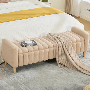 Teddy Ottoman Bench with Storage,63.4" Armed Long Storage Benches for Bed End King Size,Channel Tufted Bedside Bench