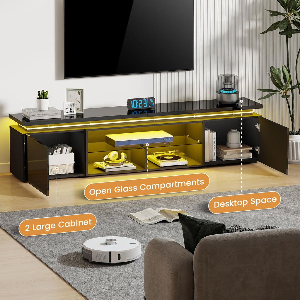 100 Inch TV Stand with Dual LED Lights, High Gloss Finish