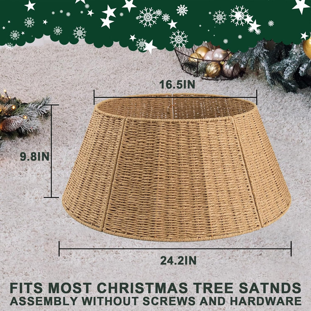 Christmas Tree Collar,24in Woven Christmas Tree Collars for Artificial Trees,Rattan Ring Base Cover Rustic &