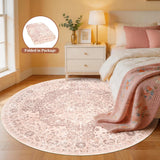 Boho 8ft Vintage Washable Round Area Rug