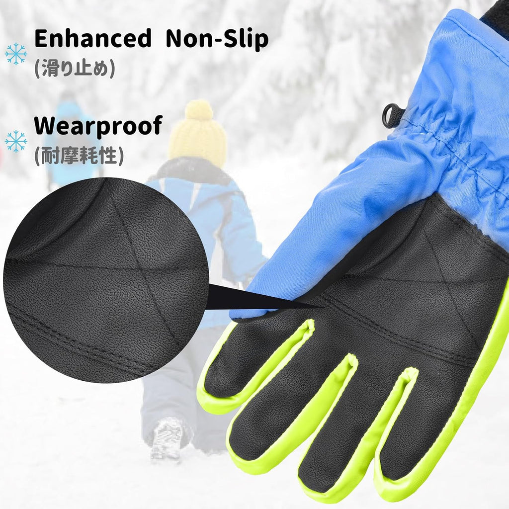 Kids Ski Snow Gloves, Waterproof Winter Mittens for Boys Girls