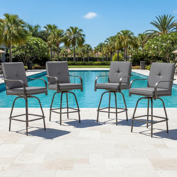 Outdoor Swivel Bar Stools Set of 4, Patio Bar Height Swivel Stools with Cushions Balcony Backyard, Grey