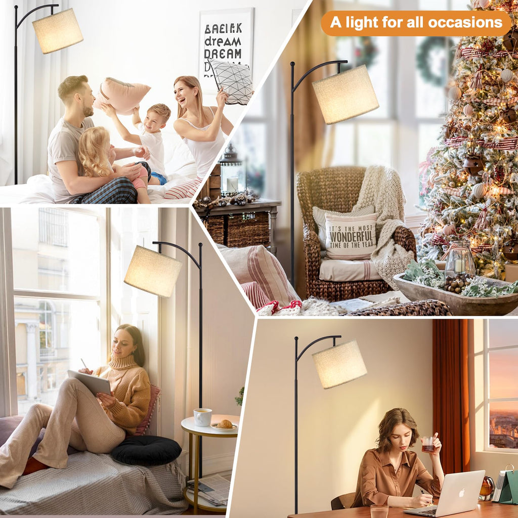 60" Floor Lamp with Remote and Stepless Dimmable Bulb, Grey Shade