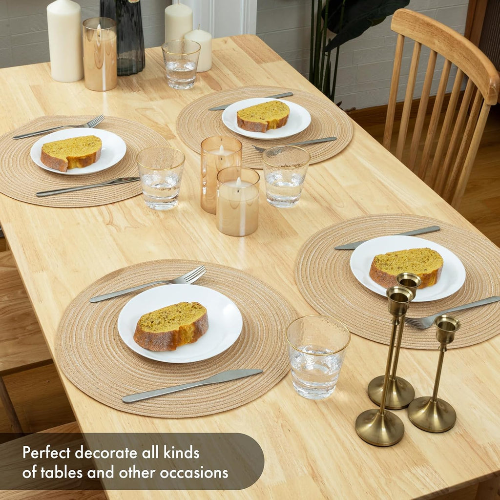 Round Braided Placemats Washable Woven Heat Resistant Table Mats Dining Tables 15 inch Round Place Mats - Set of 8