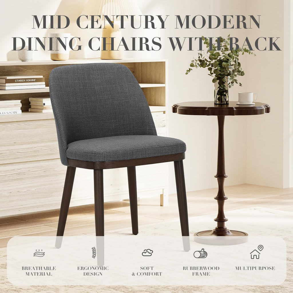 Upholstered Dining Chairs Set of 2, Modern Kitchen Chairs with Back, Fabric Side Chair with Wood Legs Restaurant