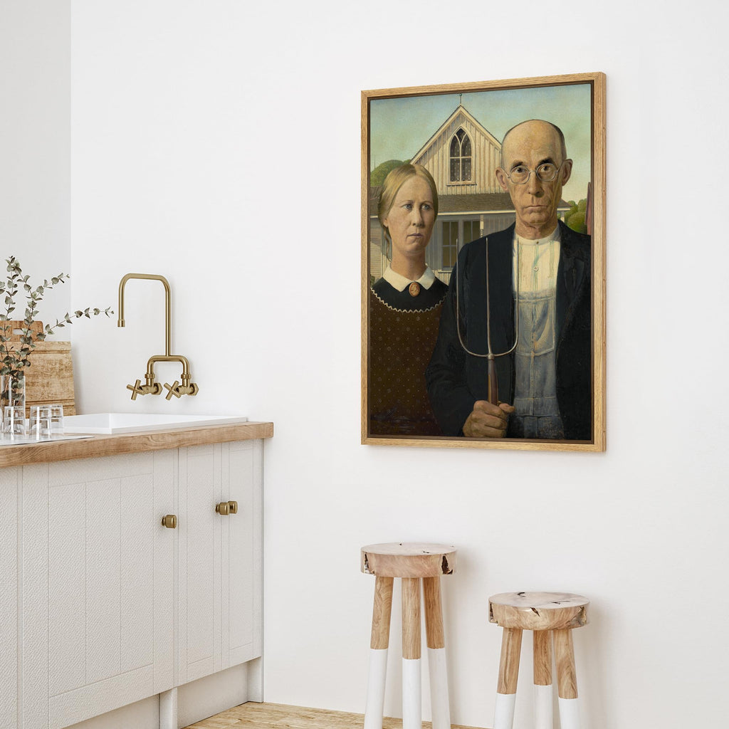 American Gothic by Grant Wood Giclee Framed Canvas Prints Wrapped Gallery Wall Art | Stretched and Framed Ready to