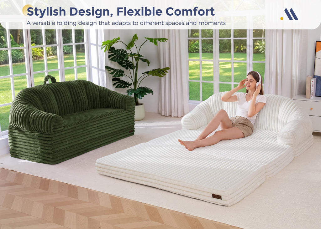 Folding Sofa Bed Chair, Sleeper Chair for Adults, Faux Fur