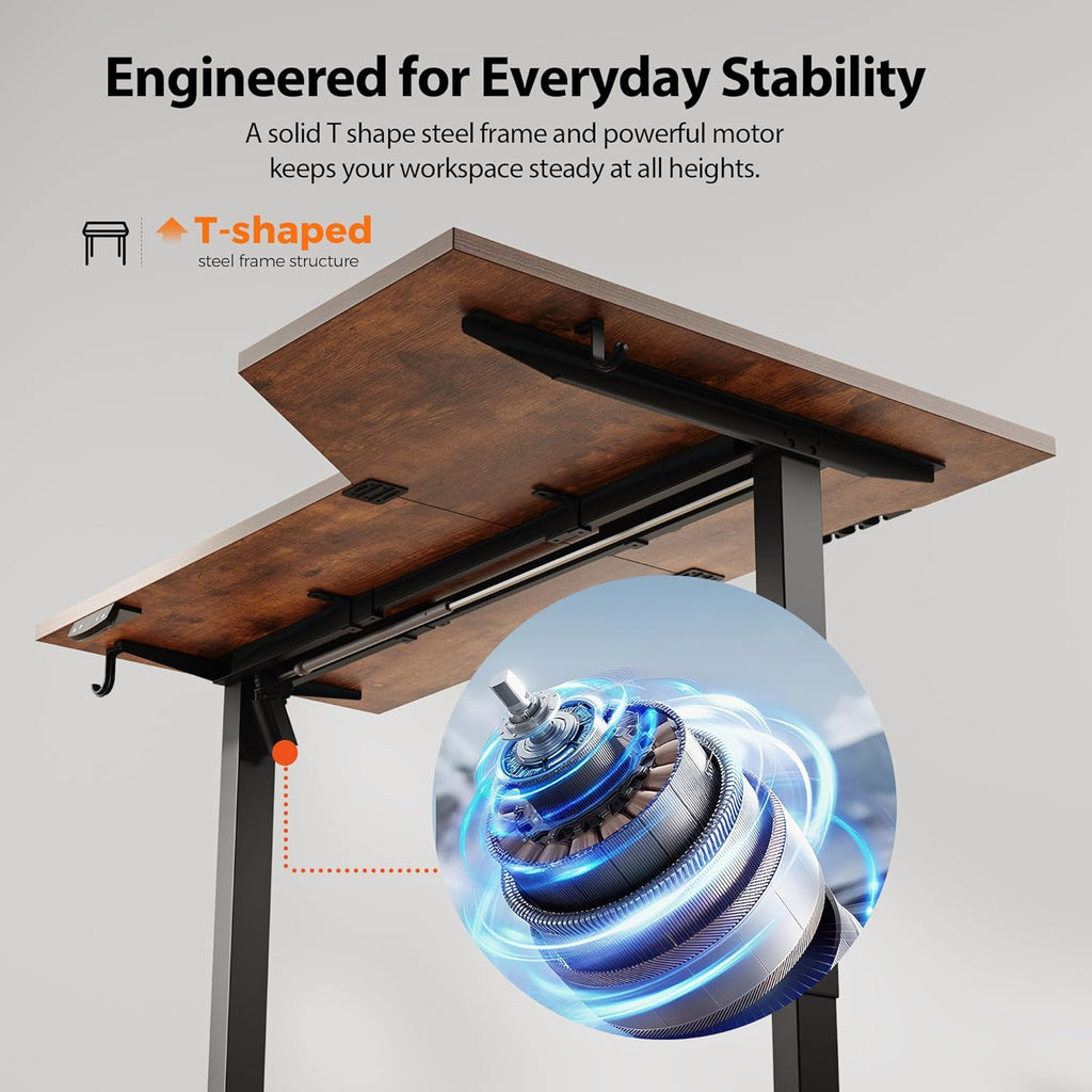 55 x 32 Inch Corner L Shaped Electric Standing Desk, Rustic Brown | Electric Height Adjustable, L-shape Workspace