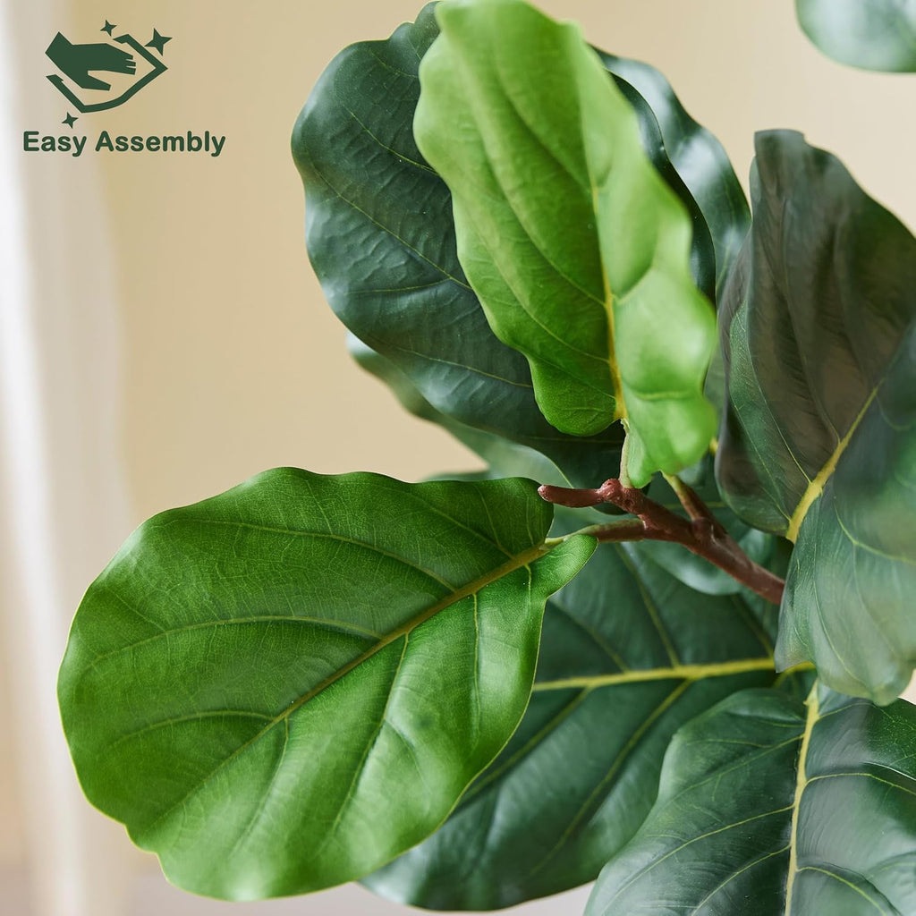 Artificial Fiddle Leaf Fig Tree 6FT, 72 Inch Tall Faux Ficus Lyrata Fake Floor Plant with White Planter & Pebbles