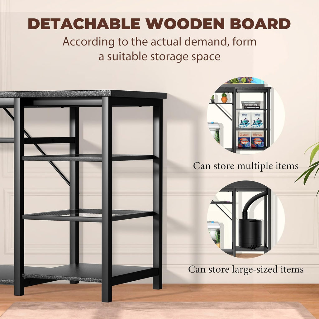 55-75 Gallon Aquarium Stand: 1000LB Capacity, Built-In Power Outlets, 3-Tier Shelves for Fish Tank Accessories
