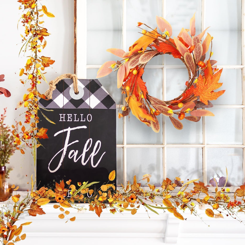 6.5ft Fall Garland for Decoration, Artificial Bittersweet Maple Leaf Hanging Vine for Outdoor, Fireplace Mantle