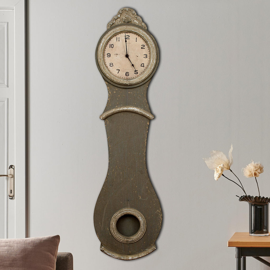Distressed Grey Wood Grandfather Style Wall Clock