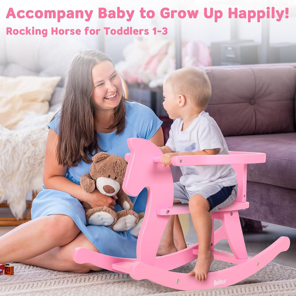 Rocking Horse for Chriden1-3 Years Old, Wooden Rocking Toy Removable Fence for Indoor & Outdoor Activities, Horse