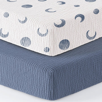 Muslin Mini Crib Sheets for Pack N Play Mattress - 100% Cotton - 38"x26" Soft Breathable Playard Baby Crib Sheets