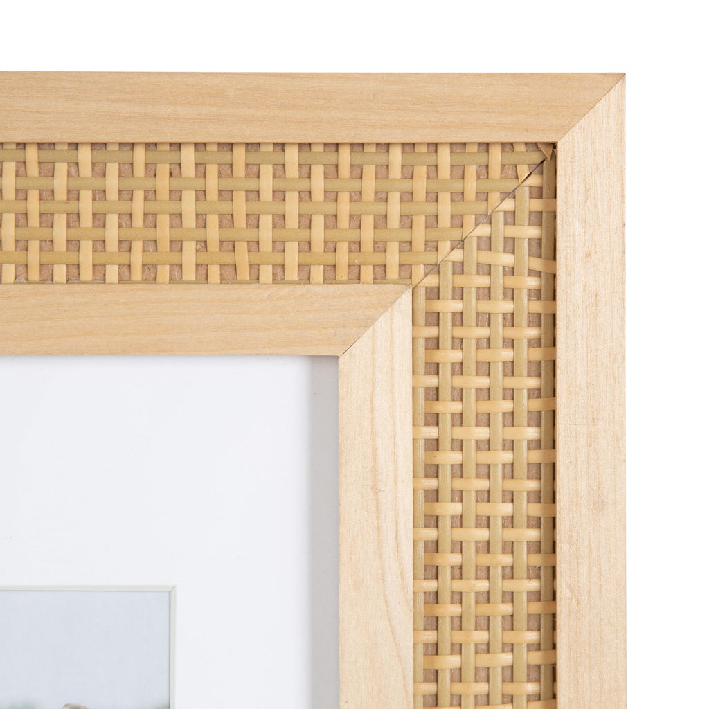 Corah Modern Faux Rattan Picture Frame Set of 2, 11 x 14 matted to 8 x 10, Natural, Boho Two-Piece Glass Photo Frame