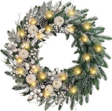 30 Inch Pre-Lit Silver White Christmas Wreaths for Front Door